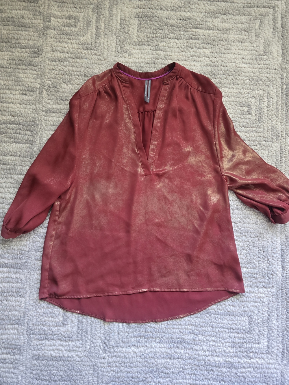 Anthropologie Shimmery Rose-Mauve Split-Neck Blouse